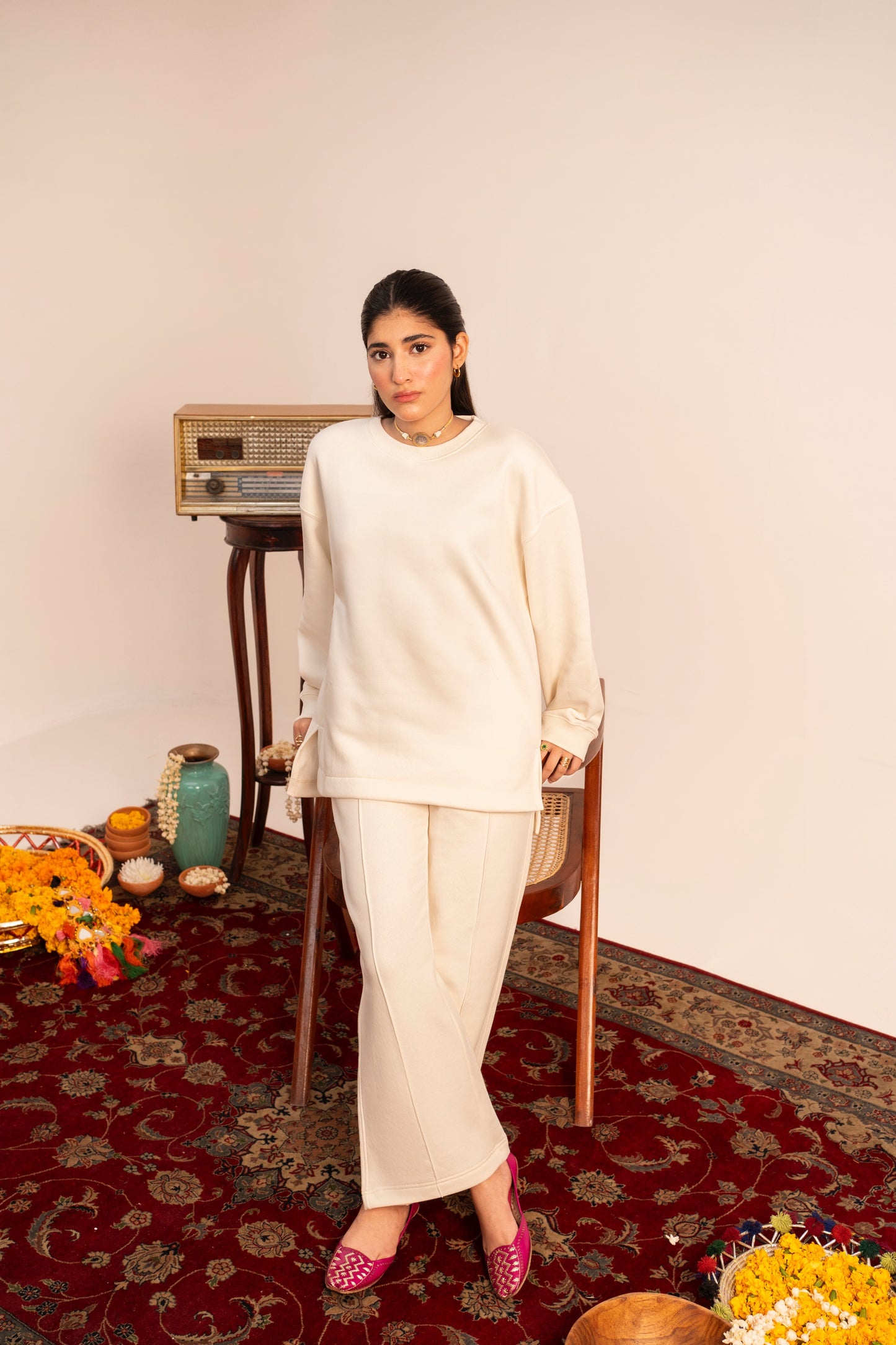 Ivory Hi-Lo Blank Sweatshirt