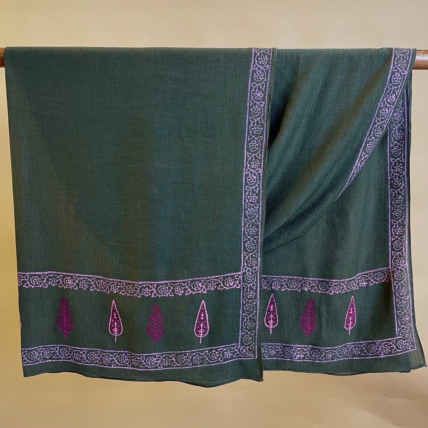 Forest Green Block-printed Scarf