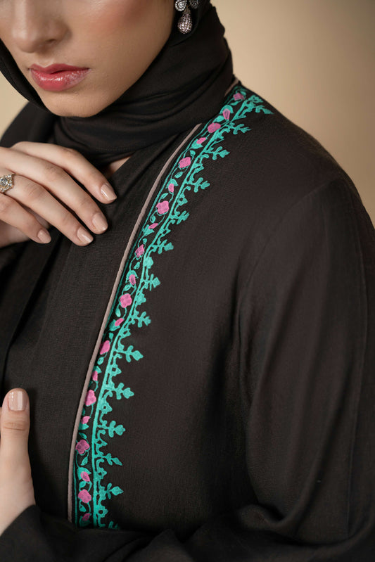 Mocha Block-Printed Abaya Set