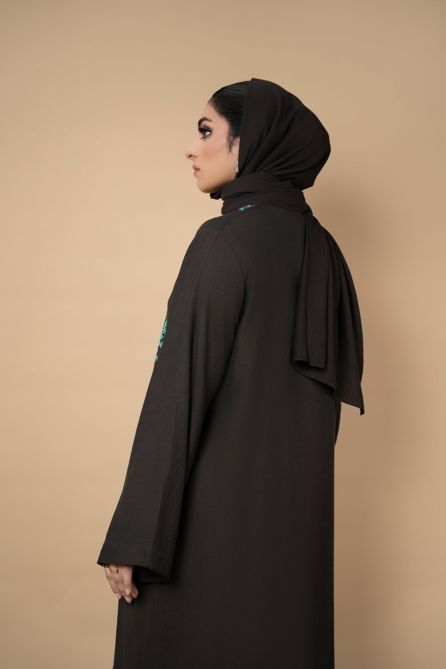 Mocha Block-Printed Abaya Set