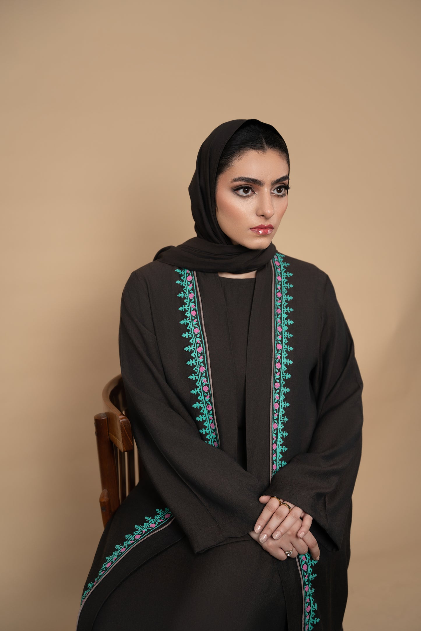 Mocha Block-Printed Abaya Set