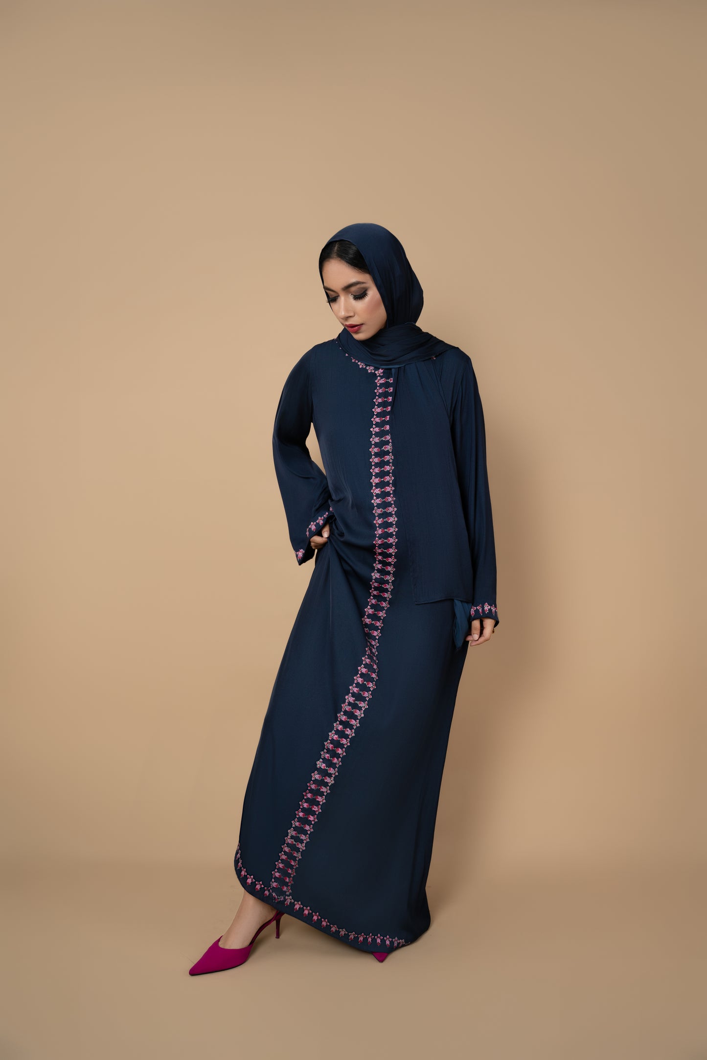 Indigo Blue Block-Printed Abaya Set