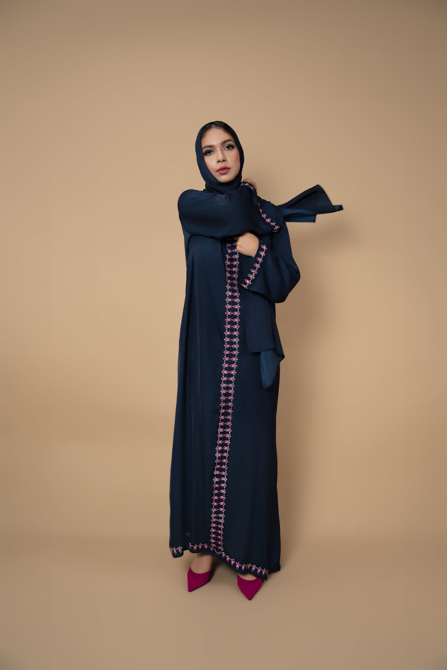 Indigo Blue Block-Printed Abaya Set