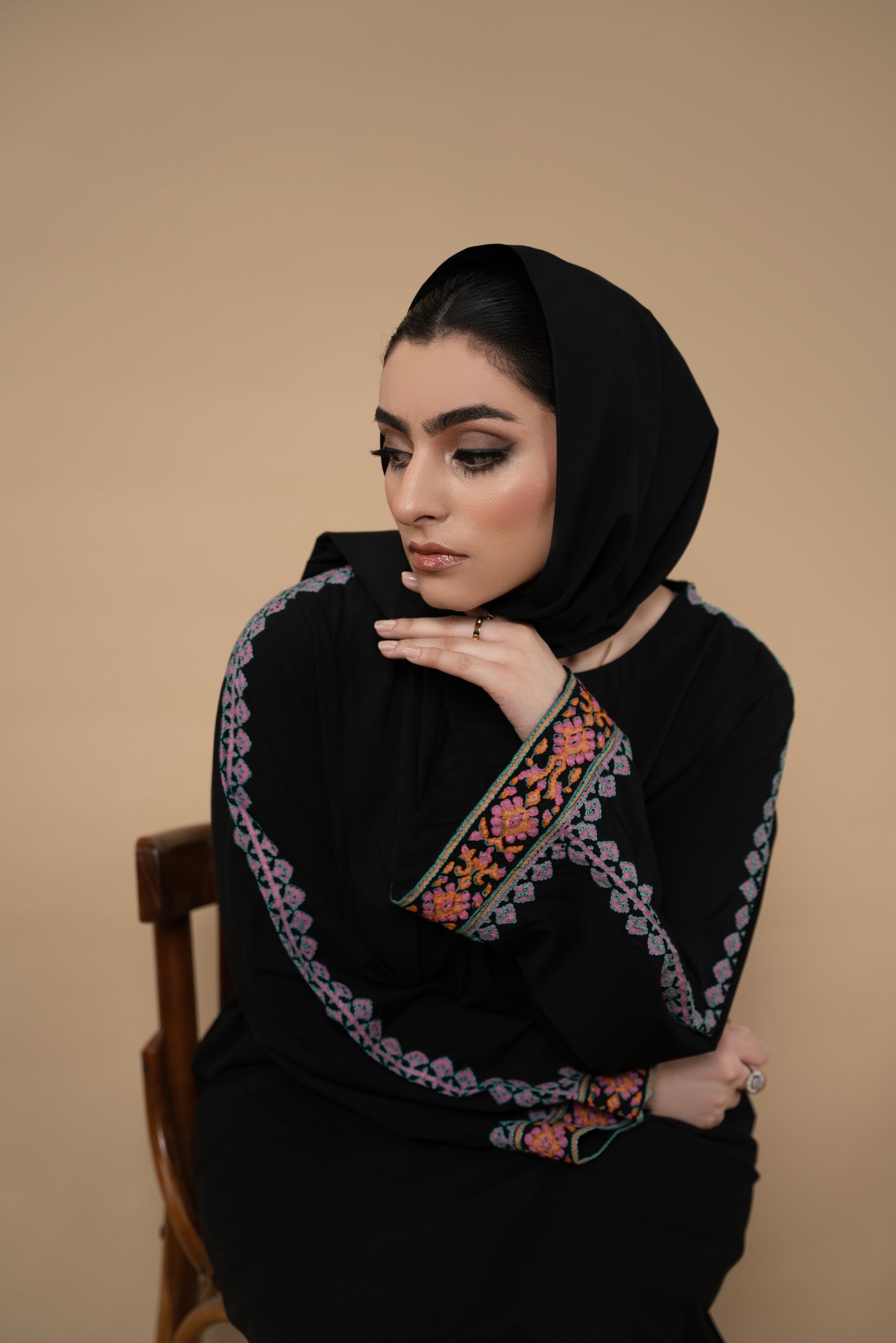 Kohl Black Handworked Abaya Set