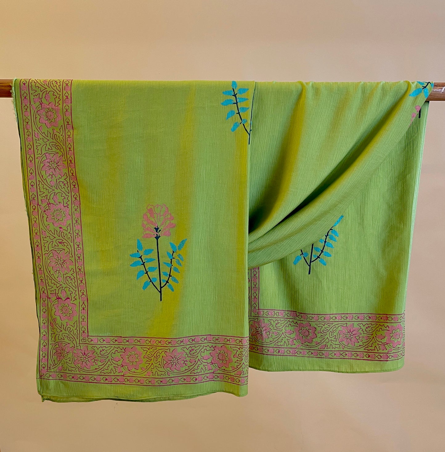 Lime Green Block-printed Scarf