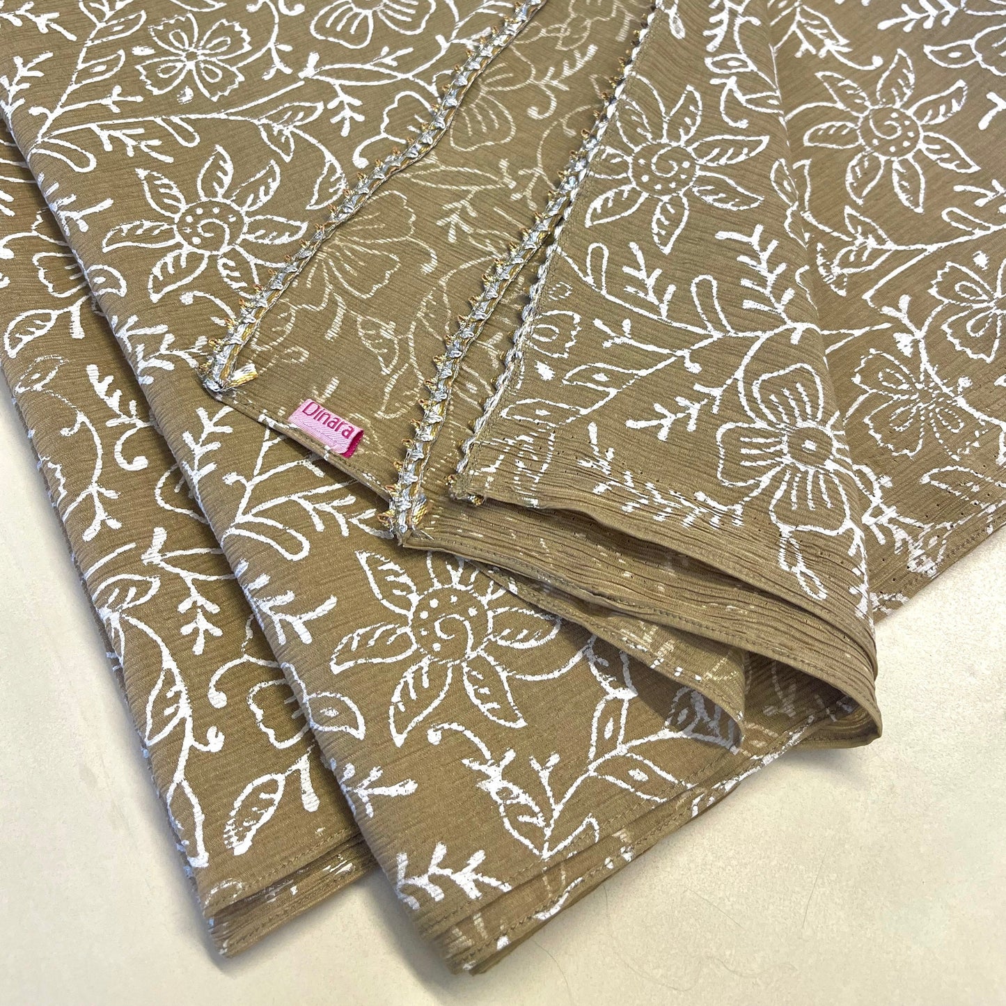 French Beige Block-printed Scarf